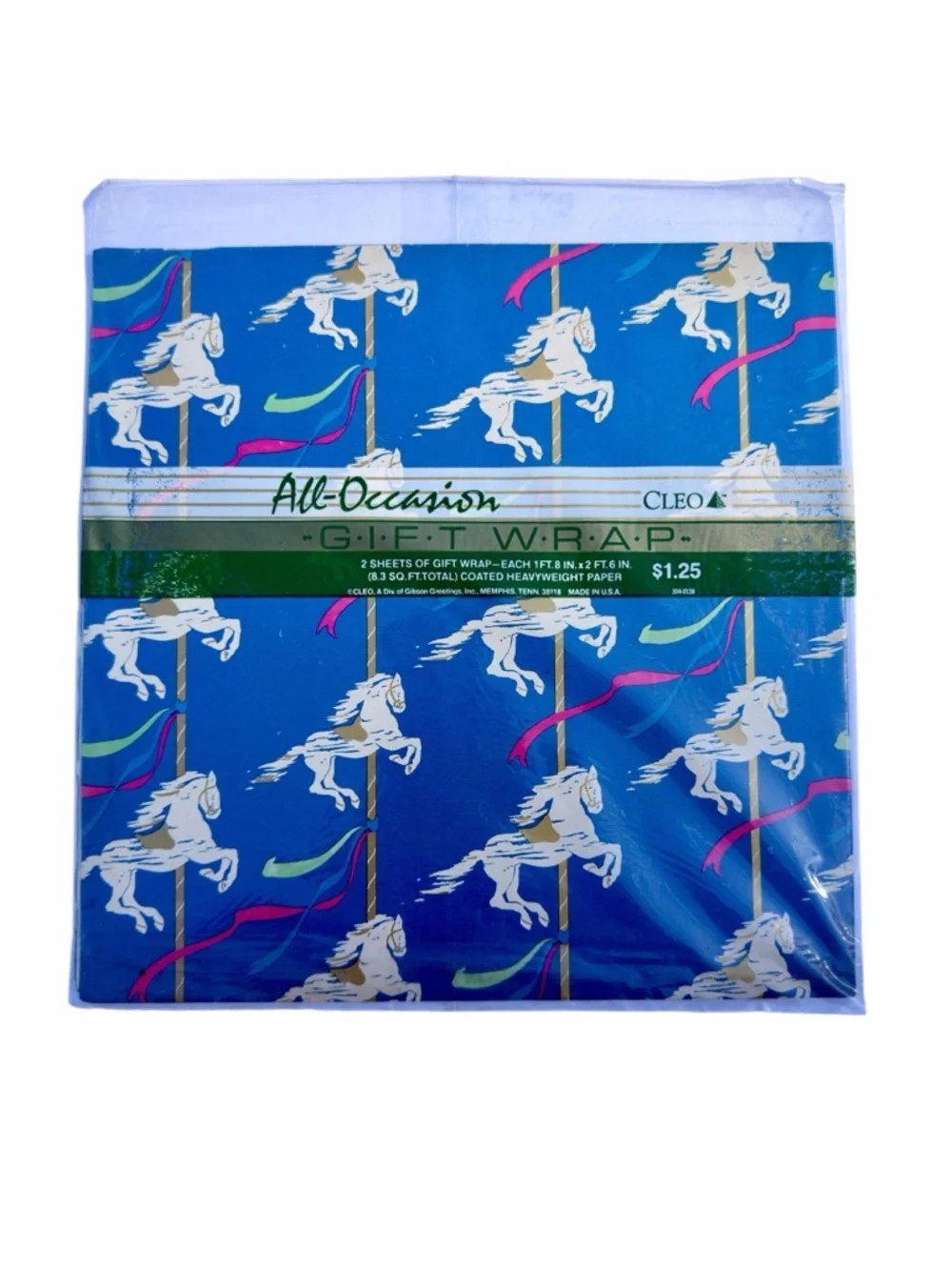VTG Cleo Wrapping Paper Gift Wrap Flat Folds All Occasion Carousel Horses